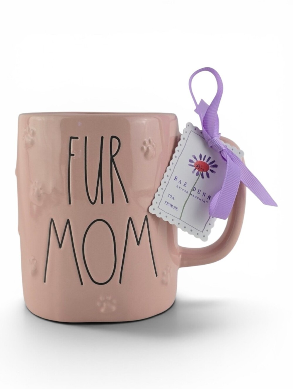 NWT Rae Dunn Women's Fur Mom Pink Paw Print Ceramic Mug Magenta